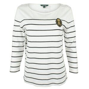 Lauren Ralph Lauren Petite Crest Striped Jersey Top – White PXS